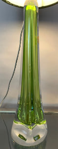 1950s Val St Lambert Green & Clear Glass Table Lamp