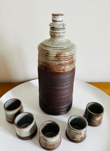 1960s French Studio Pottery Bottle & Five Cups