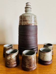 1960s French Studio Pottery Bottle & Five Cups