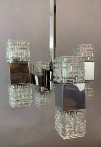 1960s Small Italian Sciolari Chrome and Glass Pendant Light