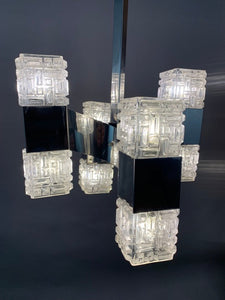 1960s Small Italian Sciolari Chrome and Glass Pendant Light