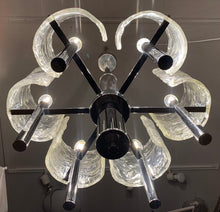 Load image into Gallery viewer, 1960s Italian Mazzega Chrome &amp; Glass Chandelier
