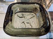 Load image into Gallery viewer, 1960s Swedish Kosta Boda Olive Glass Warrior Dish
