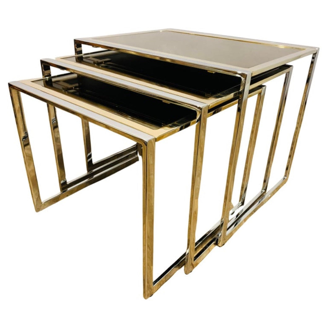1970s Belgium Belgo Chrom Nest of 3 Tables