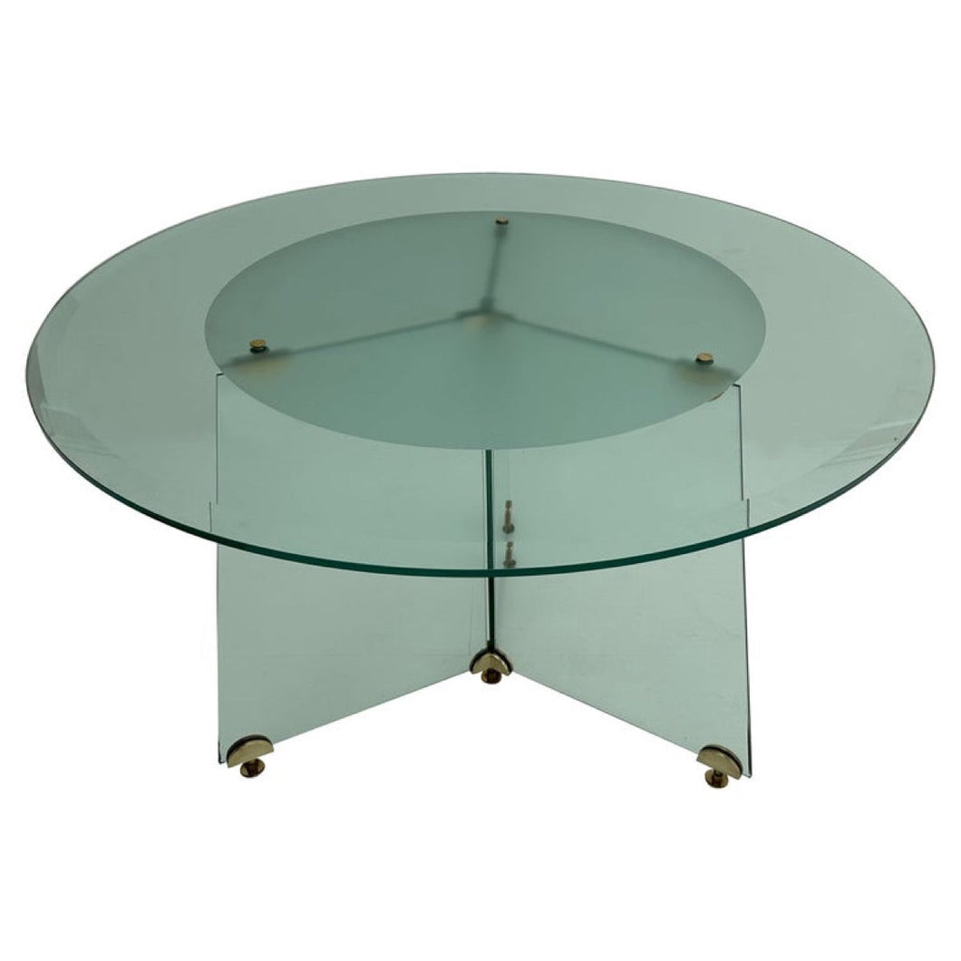 1970s Circular Brass & Glass Dining Table Leon Rosen Style
