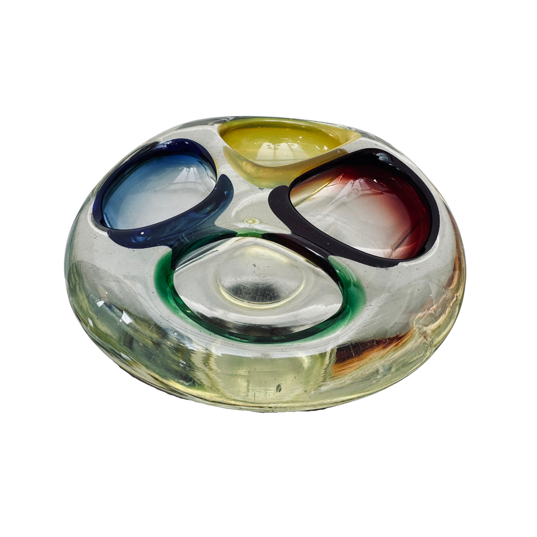 1970s Four Colour Romanian Art Glass Ashtray Bowl