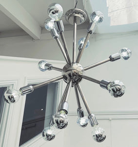 1970s Chrome 11 Arm Sputnik Ceiling Light. 3 available