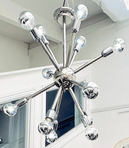 1970s Chrome 11 Arm Sputnik Ceiling Light. 3 available