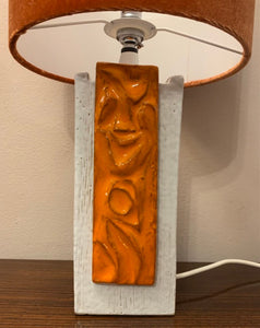 1970s Ceramic Orange & White Abstract Table Lamp