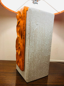 1970s Ceramic Orange & White Abstract Table Lamp