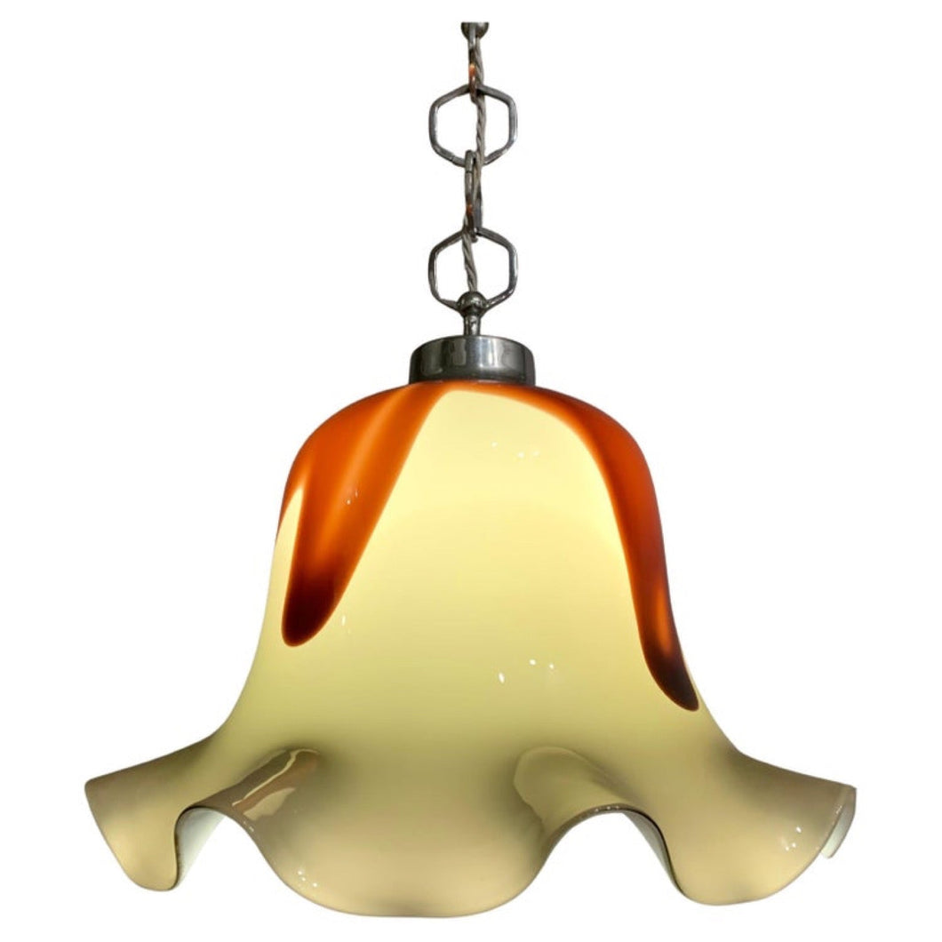 1970s Murano Glass and Chrome Pendant Light
