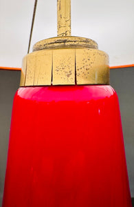 1970s Large German Red Glass and Brass Table Lamp