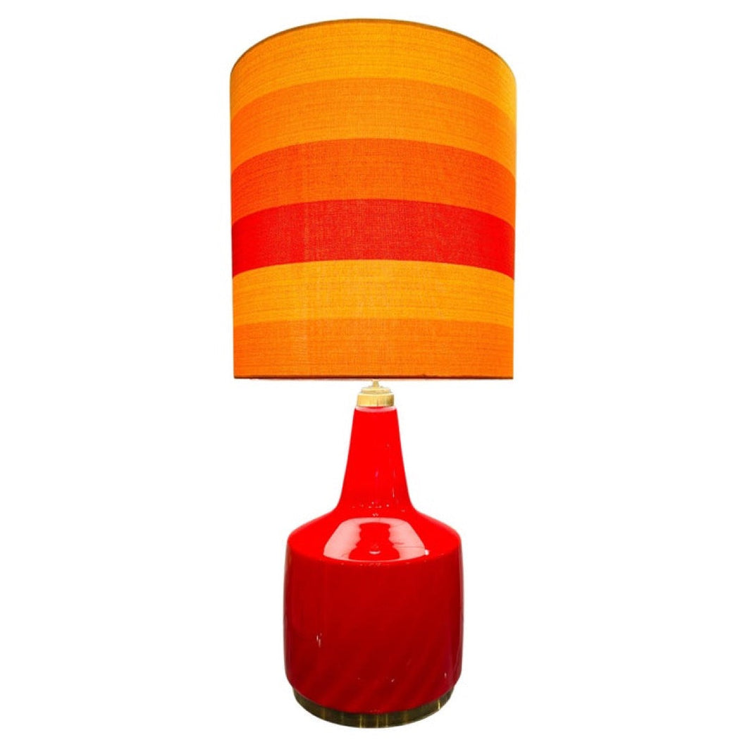 1970s Large German Red Glass and Brass Table Lamp