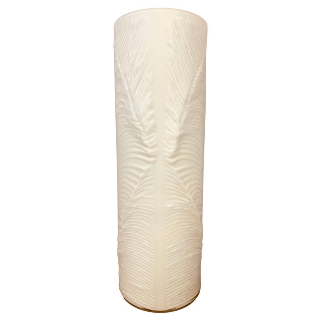 1970s Peill & Putzler White 'Feather' Cylindrical Vase