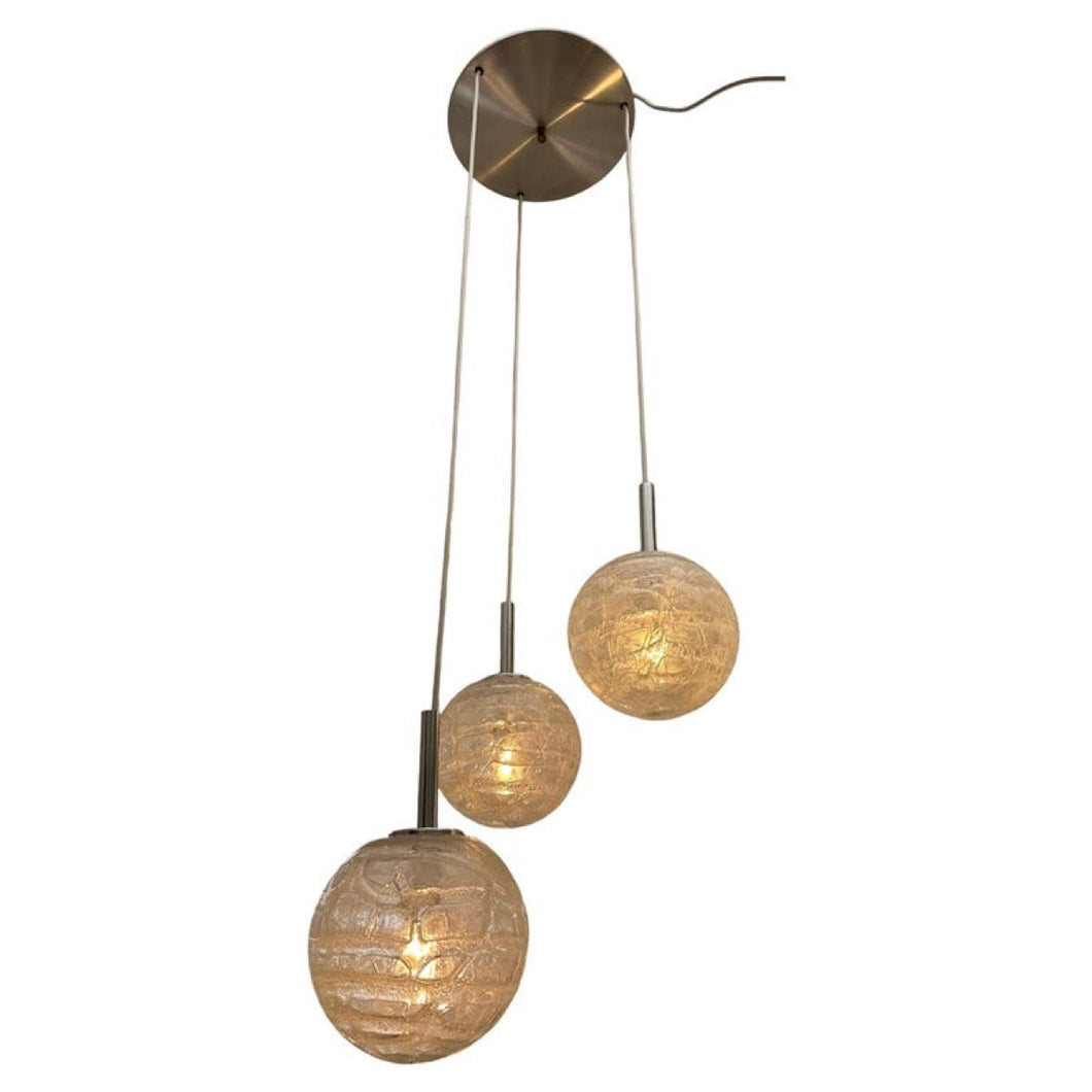 1970s Triple Globe Doria Crackle Glass Light