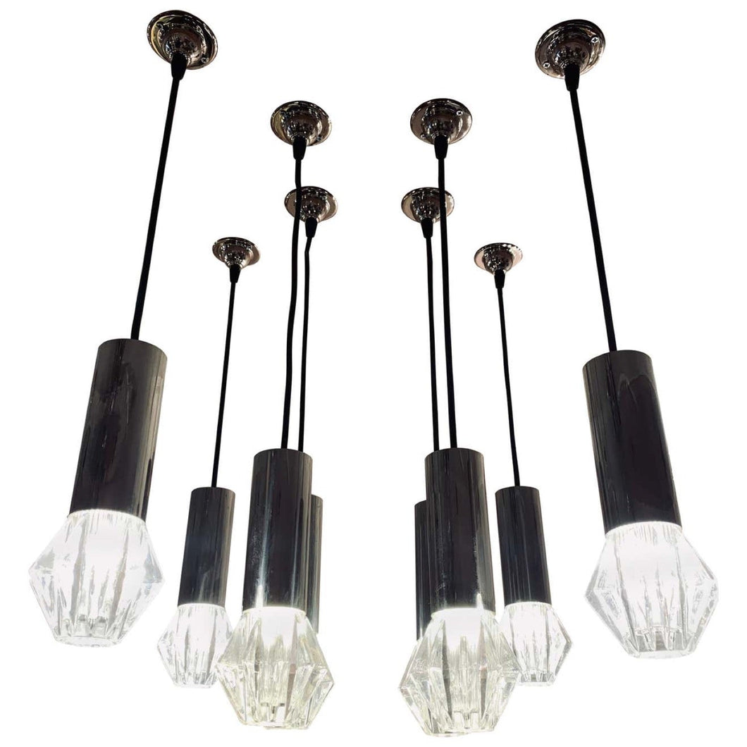 1970s German Chrome and Glass Pendant Lights