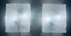 Pair of Large 1960s Kalmar Waved Glass Wall Lights