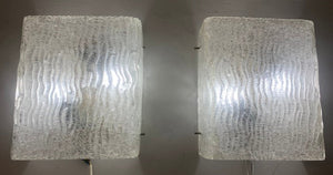 Pair of Large 1960s Kalmar Waved Glass Wall Lights