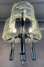 Load image into Gallery viewer, Pair of 1960s Italian Mazzega Chrome &amp; Glass Chandeliers
