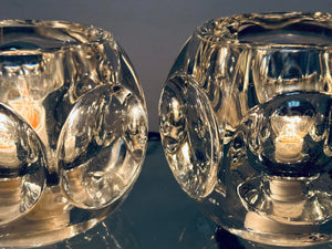 Pair of 1970s Putzler Clear Round Glass Table Lamps