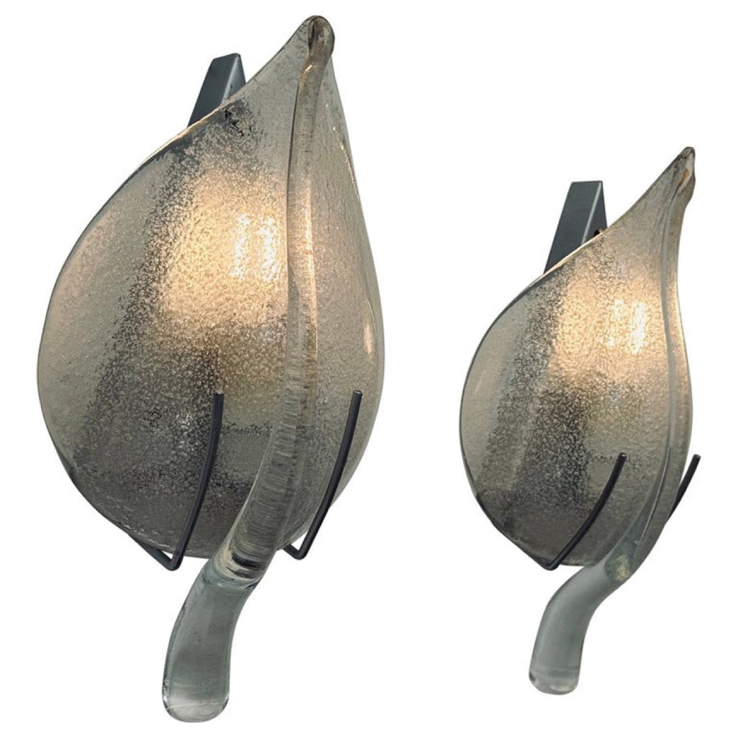 Pair of 1970s Italian Murano Glass Leaf Wall Sconces