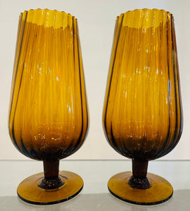 Pair of Large 1960s Italian Amber Glass Goblet Vases
