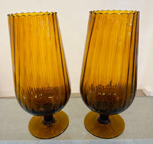 Load image into Gallery viewer, Pair of Large 1960s Italian Amber Glass Goblet Vases
