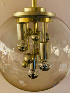 1970s Large Doria Globe Glass & Brass Pendant Light