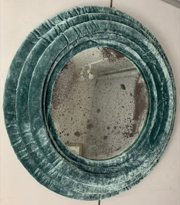 Small Round Wall Mirror in Turquoise Velvet