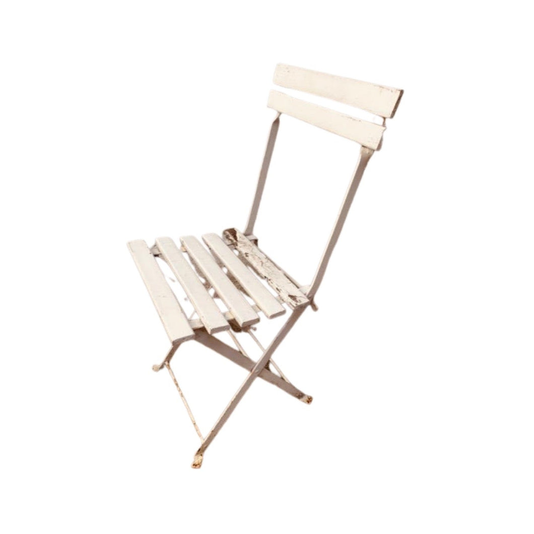 Vintage Rustic Slatted Painted White Garden Chair