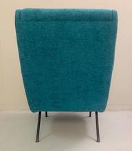 1950's Pair of Italian Turquoise Armchairs. New velvet upholstery