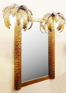 Large Palm Mirror and Lighting with palm fronds detailing on the frame
